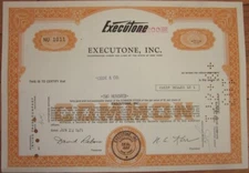 Executone, Inc. 1971 Stock Certificate, Telephone Intercom Communications