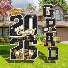 Graduation Yard Sign Class of 2026 Decorations, 4Pcs Large Size Black and Gold C
