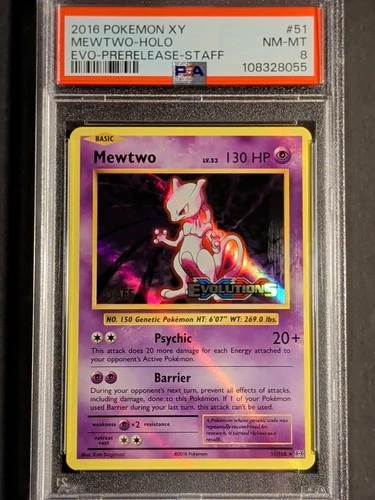 2016 POKEMON XY EVOLUTIONS MEWTWO #51 PRERELEASE STAFF PROMO PSA 8!