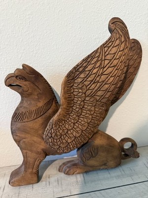 Rare Hand Carved Wooden Mahogany Griffin