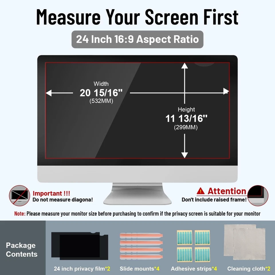 2-Pack 24" Privacy Filter for 16:9 Monitor, Anti-Glare Blue Light Screen - Image 2 of 4