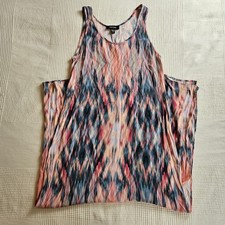 Karen Kane Maxi Tank Dress Tie Dye Coastal Print Sleeveless Blue Pink Large