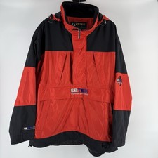 Eddie Bauer Vintage Men  s Large Red/Black EBTEK 1/2 Zip Hooded Anorak Jacket