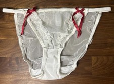 VTG Satin String Bikini Panties Sz 7 Second Skin Secret Treasure Ruffle Bows HOT