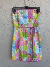 Vintage Lilly Pulitzer pink multicolor strapless dress with lining size 6