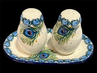 Polish pottery salt pepper shakers hand-painted Ceramika Artystyczna Boleslawiec
