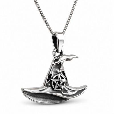 Hexenhut Pentakel Anhänger Halskette 925 Silber 18'' Kette Hexenschmuck & Box