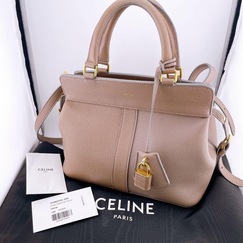 Celine Small Cab Deco Satchel Bag Pebble Leather Black Used Authentic