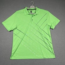PGA Tour Pro Series Golf Polo Shirt Mens Large Florescent Green Geometric Stripe
