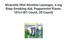 101 Nicorette Mini Nicotine Lozenges Stop Smoking Aid 4mg Peppermint Flavored