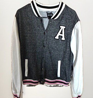 Joe Boxer Men's Varsity Jacket Gray/White Snap Button, A Patch, Pockets XXL