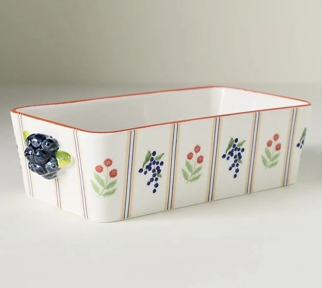 Anthropologie Lotta Stoneware Loaf Pan Blueberries Cherries Fruit
