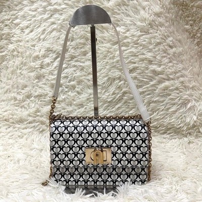 Furla 1927 Heart Pattern Leather Chain Crossbody Bag