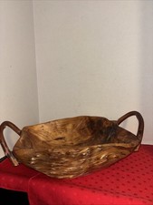 Large Hand Carved Wooden Bowl With Handles- Beautiful And Unique- Estate Find