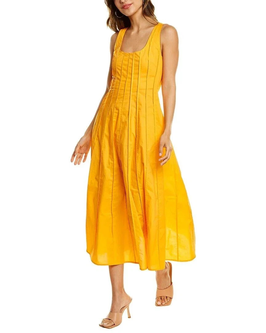 $395 NICHOLAS Talullah Pleated A Line Midi Dress AUS6 US2 Chanterelle Orange