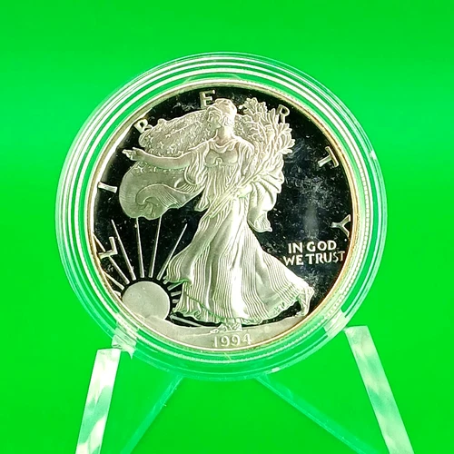 1994-P Proof American Silver Eagle 1oz .999 Fine Silver Dollar Details Hazy