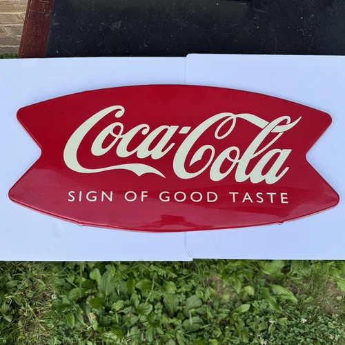Vintage 1996 Coca Cola Double Fishtail Sign of Good Taste 24" Tin Metal Sign