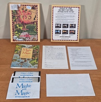Might & Magic Book One New World IBM PC Big Box Game 5.25'' Complete CIB 1987 Map