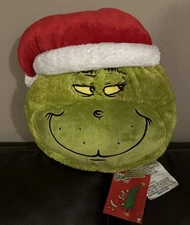 NWT Dr. Seuss How The Grinch Stole Christmas Face Throw 13” Plush Pillow 2024