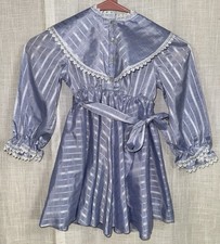 Vintage Girls Dress Ruth Of Carolina Size 5 Blue Stripe Cottage Core Lace Prarie