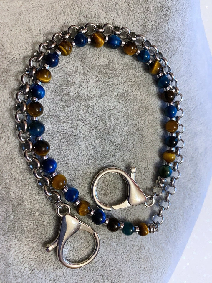 Catena Jeans da Uomo Pantaloni cinta Pietra Naturale Occhio di Tigre Blu 6mm - Immagine 3 di 4