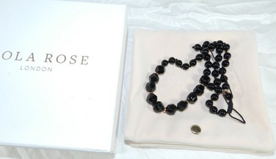 New with Box and Pouch - Lola Rose Black Bead adjustable necklace - 18'' to 24''