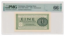 GERMANY banknote 1 Reichsmark 1944 PMG MS 66 EPQ Gem Uncirculated