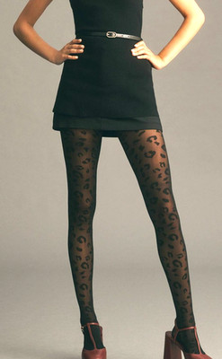 Anthropologie Womens Lace Animal Print Tights S Black Made in Italy Flirty NEW
