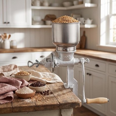 Hand Crank Grain Mill, 7.5lb Cast Iron Flour Grinder for Home & Kitchen Use