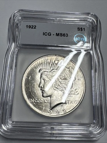 1922 Peace Dollar MS63 ICG Slabbed Silver Bullion Oz Ounce Cartwheel  US Coinage