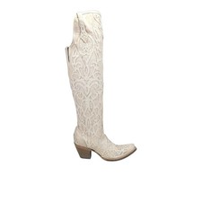 Corral Boots Glitter TooledInlay Snip Toe Zippered Cowboy Womens Beige, Off Whi