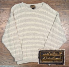 Eddie Bauer Large Vintage Gray Cotton Knit Crew Neck USA Made Pullover Sweater L