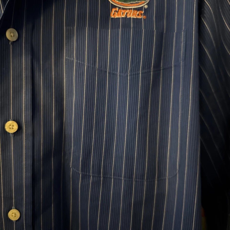 Antigua Men’s Long Sleeve Blue & White Striped Dress Shirt w/ FL Gator Logo L - Image 4 of 4