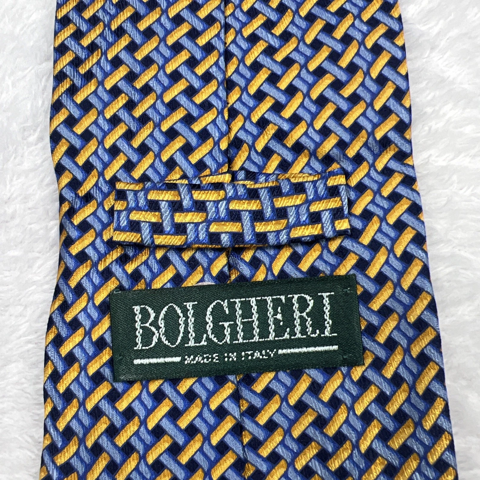 Bolgheri Blue Yellow Geometric Men’s Tie 3.75x58” Silk Made In Italy - product detail image 7