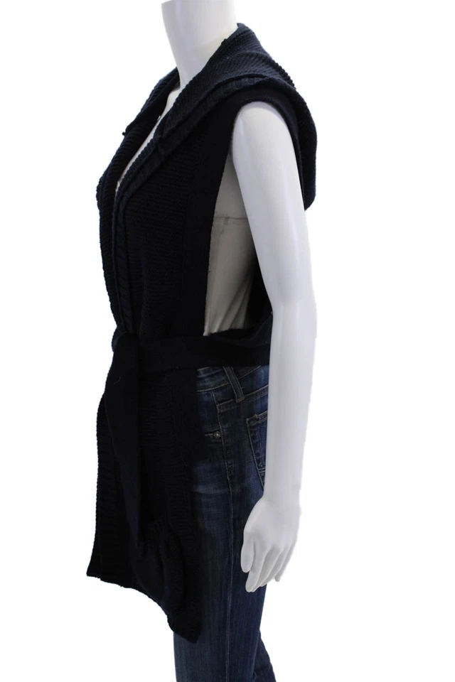 Marc Jacobs Womens Wool Sleeveless Hood Wrap Around Shall Sweater Navy OS - Image 2 of 4