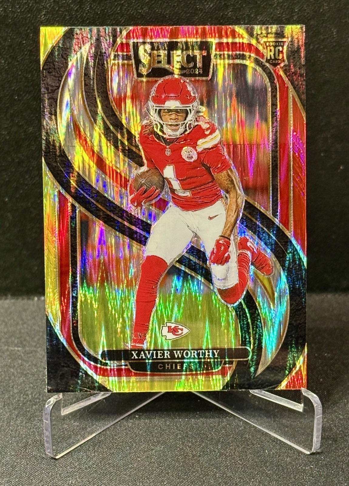 2024 Panini Select - Premier Level Xavier Worthy #119 Red & Yellow Shock (RC)
