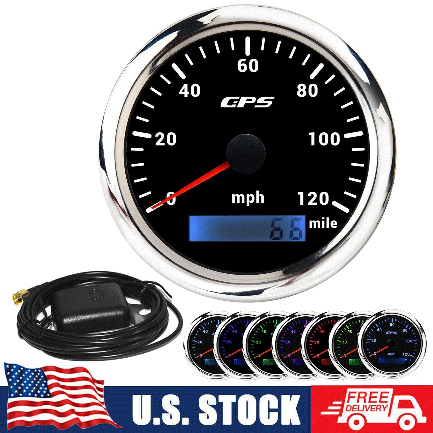 Universal 85mm Digital GPS Speedometer Odometer Gauge 0-120MPH For Car Boat New