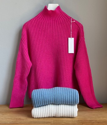 Pullover Turtle Neck Damen Gr. 36 38 40 42 S M L XL Viskose Pink Blau Natur Weiß