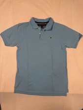 Tommy Hilfiger Youth L/G Blue Solid Short Sleeve Button Polo Cotton Knit