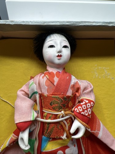 Vintage Hanako japanische Puppe mit 3 Perücken Ständer Regenschirm & Tasche - Bild 2 von 19