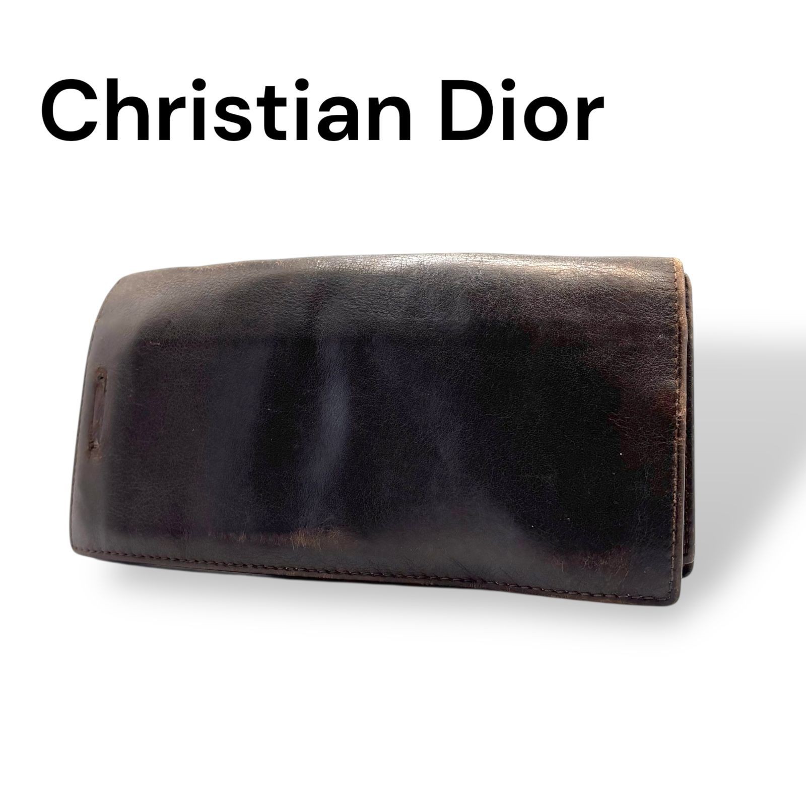 Christian Dior Brown Leather 2-Fold Long Wallet Style 252459111 I339