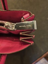 Michael Kors Pink Pebbled Satchel Bag with Zipper, Logo, Strap Accent Dust Bag