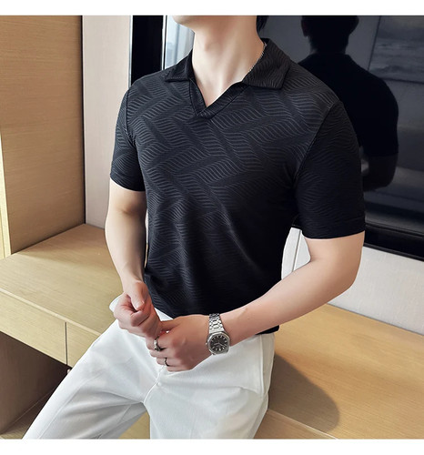 Men's Summer Ice Silk Slim Fit Short Sleeved T-shirt Comfortable Social T-shirt - Picture 13 of 24
