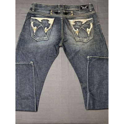 Robins Jean Mens 40 Silver Arabesque Wing Dark Wash Straight Leg Jeans USA Made