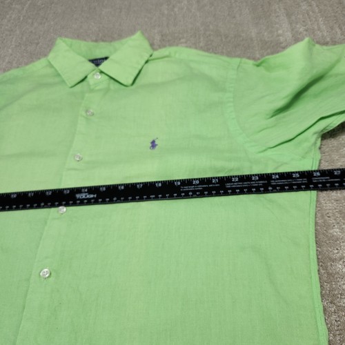 Vintage Polo Ralph Lauren Shirt Men Large 100% Linen Classic Fit Green Button Up - Picture 4 of 8