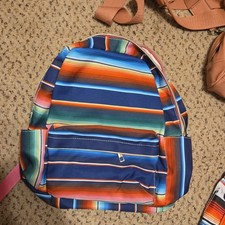 Striped Multicolor Women s Backpack Pink Adjustable Straps Zip Pockets