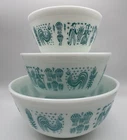 3 EUC Pyrex Turquoise Amish Butterprint Bowls 401 402 403