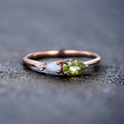 Peridot Engagement Ring, 925 Sterling Silver Wedding Band, Opal Rose Gold  Ring