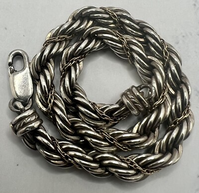 Rare Precious Signed 14k Yellow Gold Tipped & Twisted Sterling Rope 7  Bracelet