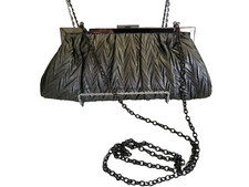 Jessica McClintock Convertible Faux Leather Gunmetal Clutch Evening Bag Purse